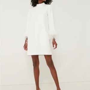 Tuckernuck White Feather-Trim Long Sleeve Dress